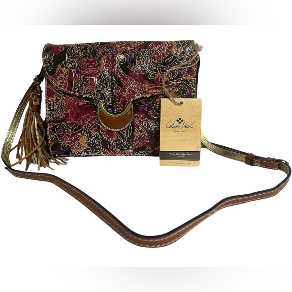 Patricia Nash Italian Leather Metallic Paisley Satchel-NWT